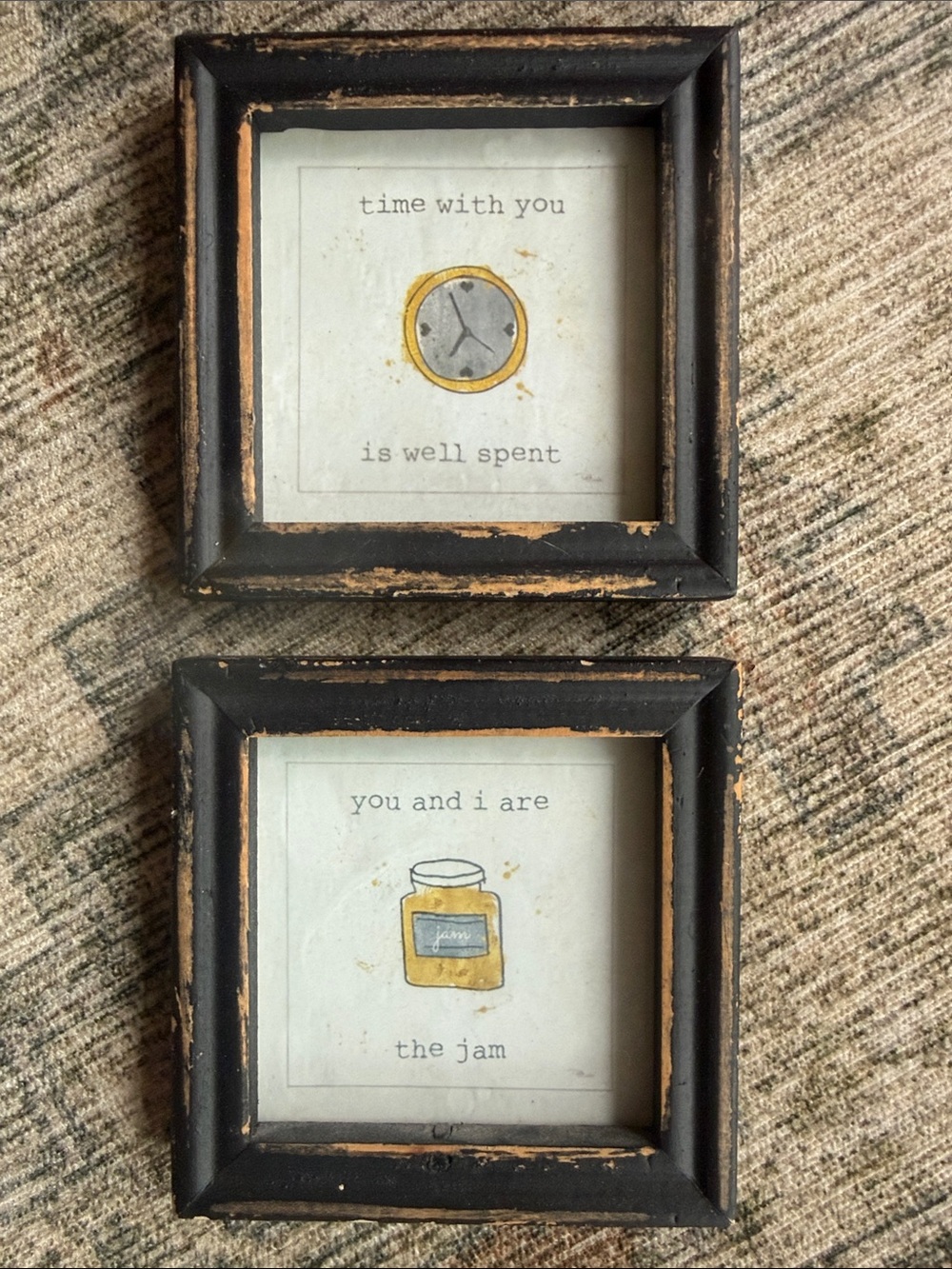 Black Distressed Wooden Wall Art Pair- 4” square